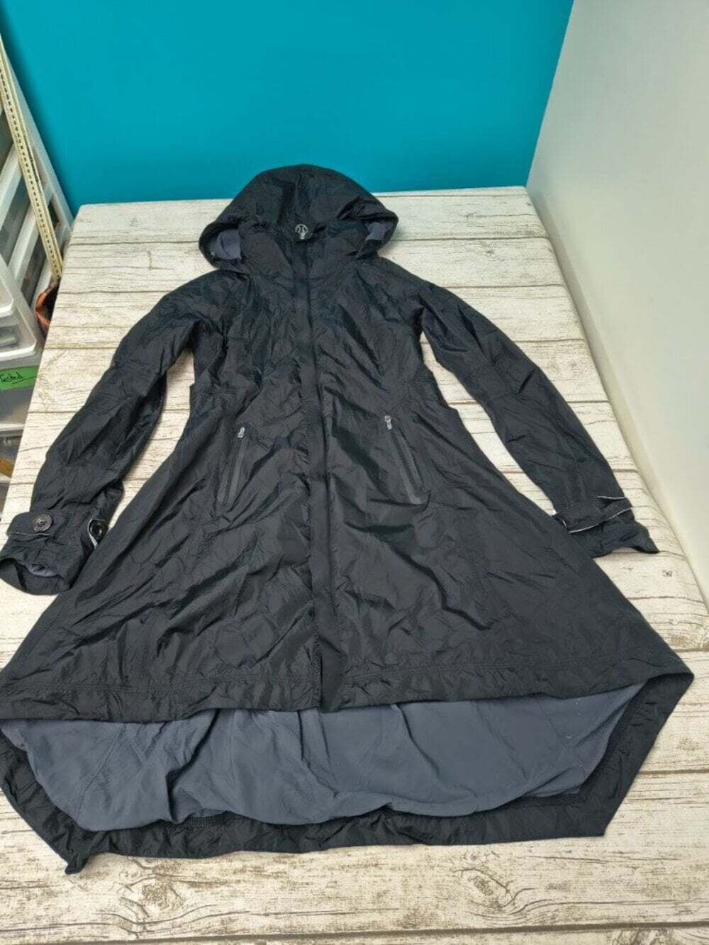 lululemon Black Long Hooded Rain Jacket Coat Size 4
